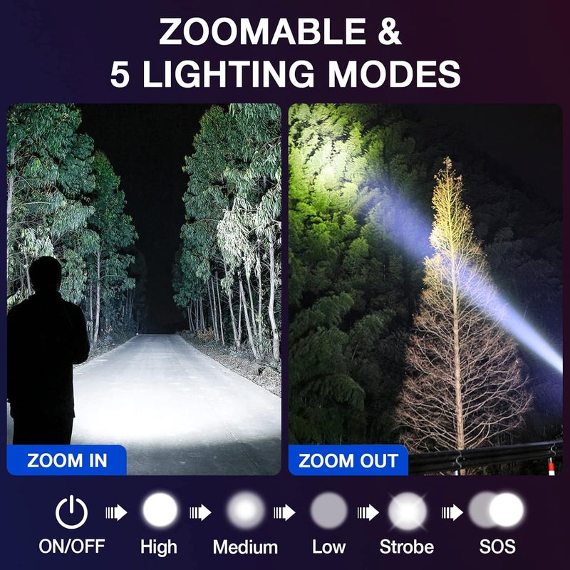 Rechoo Tactical Flashlight 4 Pack, Bright Zoomable LED Flashlight with High Lumens and 5 Modes, Waterproof Portable Pocket Flash Light for Emergency, Camping, and Outdoor Use - S1500 - Image 2